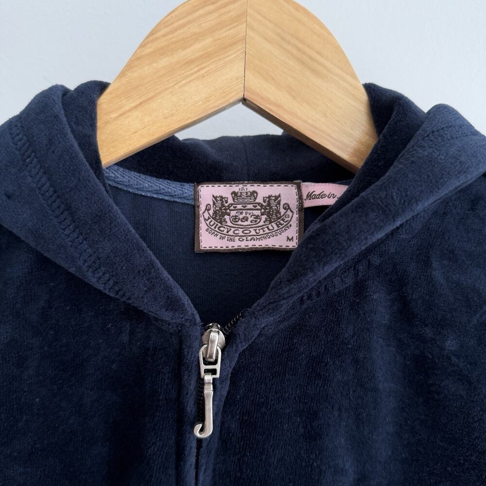 Juicy Couture Y2K Velour Track Jacket Medium Black Zip Up Hoodie USA Sweater - Picture 4 of 10